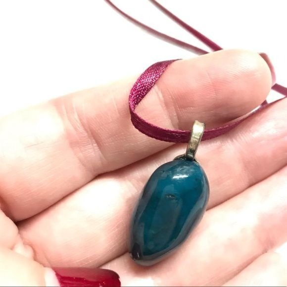 Handmade gemstone pendant necklace blue teal polished gemstone MUN AND ME FASHIO - Picture 5 of 7
